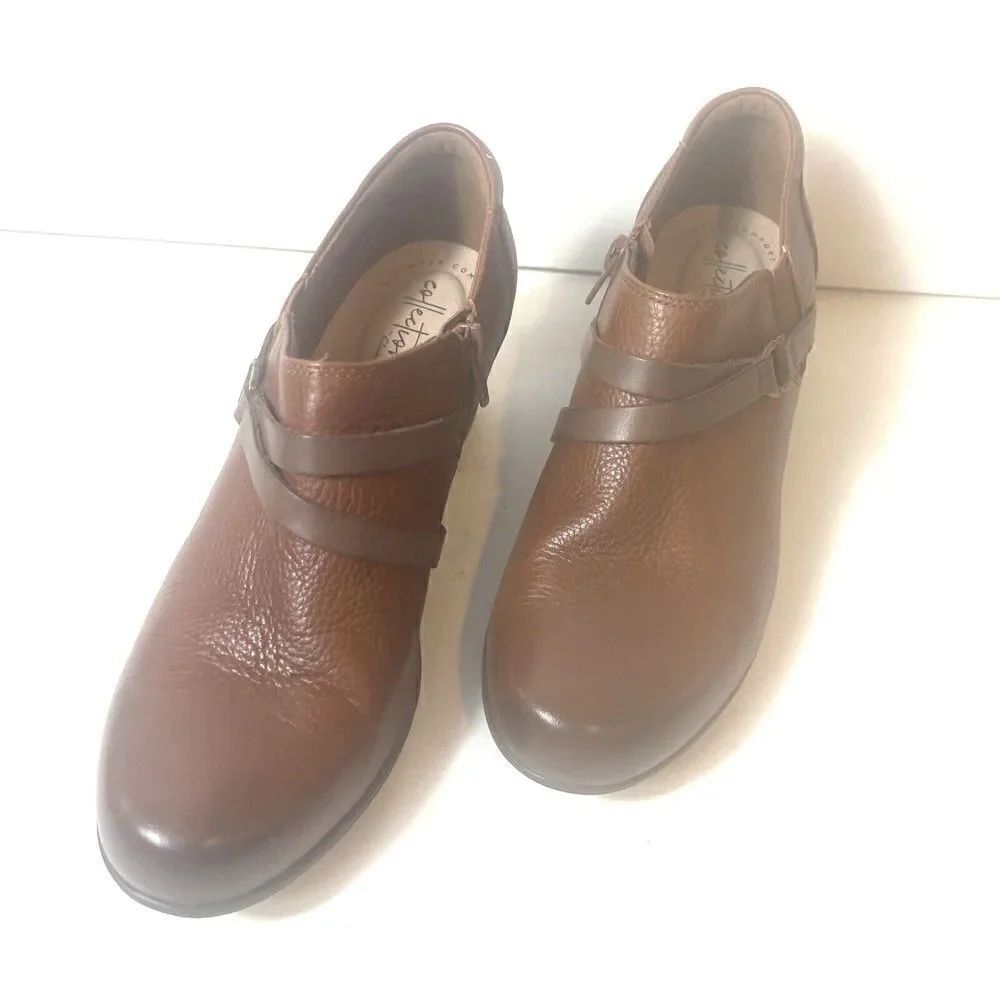 Clarks Collection Womens Pumps Shoes Size 8.5M Brown Leather Slip On Clog Bootie - Picture 2 of 11